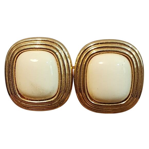 Christian Dior Gold-tone with Cream Enamel Clip Earrings, Vintage 1980's - Picture 2 of 7